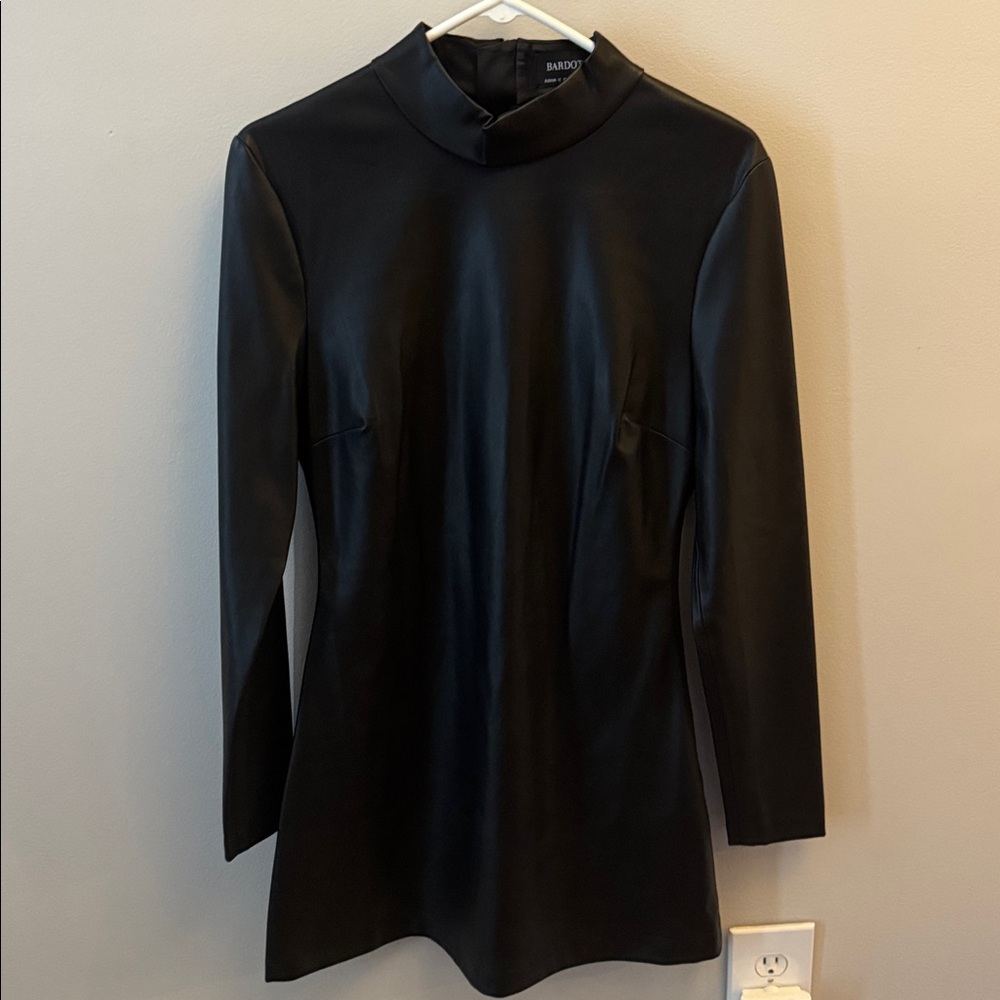 Bardot Black Faux Leather Mock Neck Dress barely worn!